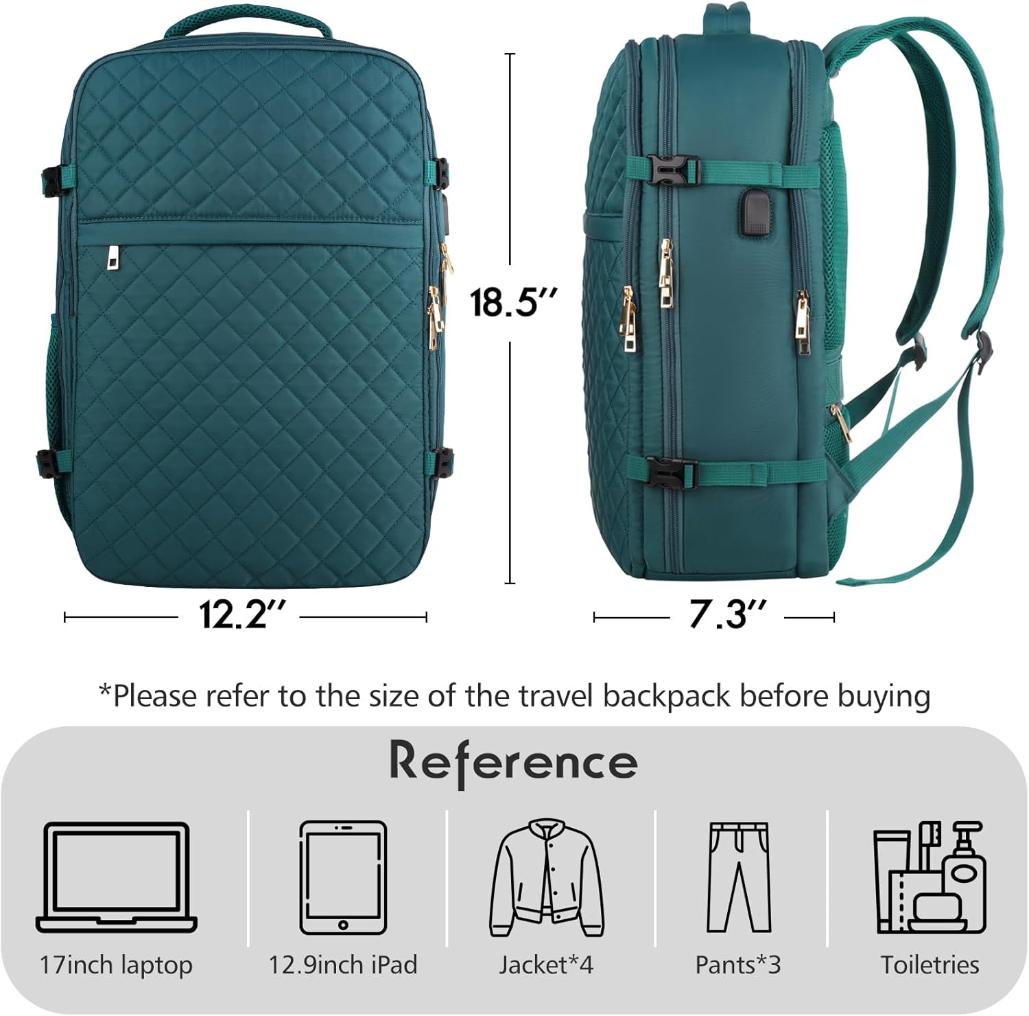 MOMUVO Large Travel Backpack Women, Flight Approved Carry On Backpack, Water Resistant Anti-Theft Large Casual Daypack Fit 17 Inch Laptop with USB Charging Port, Peacock Blue