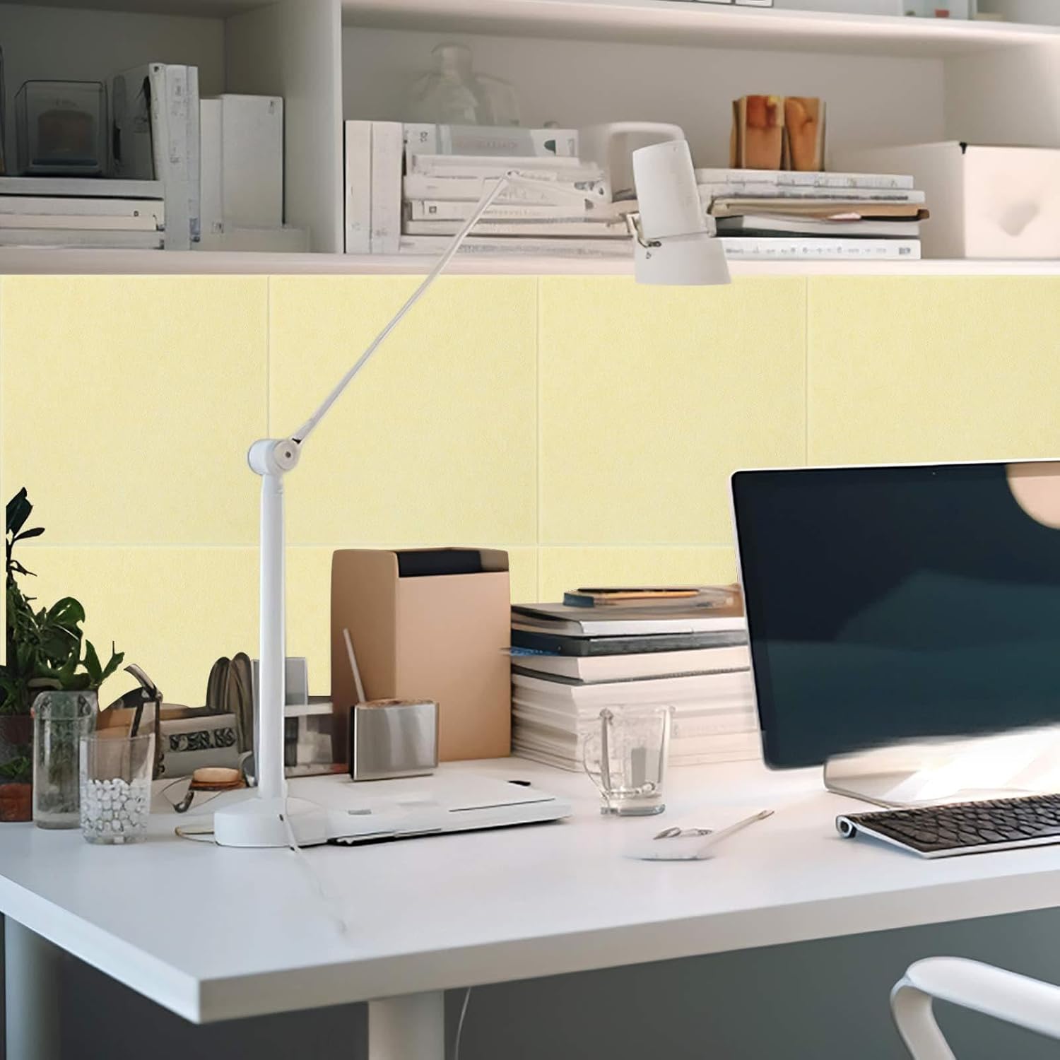 Honoson 12 Pack 47"x35" Large Cork Boards Tiles Alternative Felt Wall Tiles Bulletin Board with Safe Adhesive Cork Board Squares for Walls Organize Home Office Classroom Pin Photo Panels(Light Yellow)