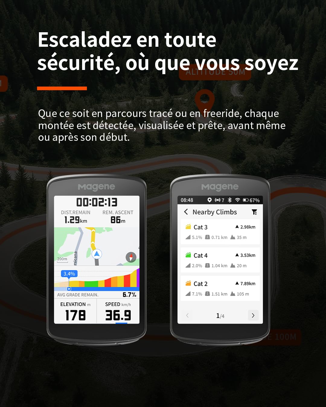 Magene C706 GPS vélo Compteur, Navigation cartographique, écran Tactile Couleur 3,3", positionnement Double Bande, Support métallique, Affichage des données Personnalisable, entraînement en intérieur