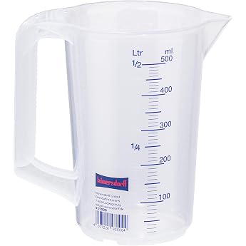 h nersdorff Measuring Jug 0.5 L Polypropylene PP Shatterproof and Dishwasher-Safe Closed Handle Blue Scale Transparent + Blue