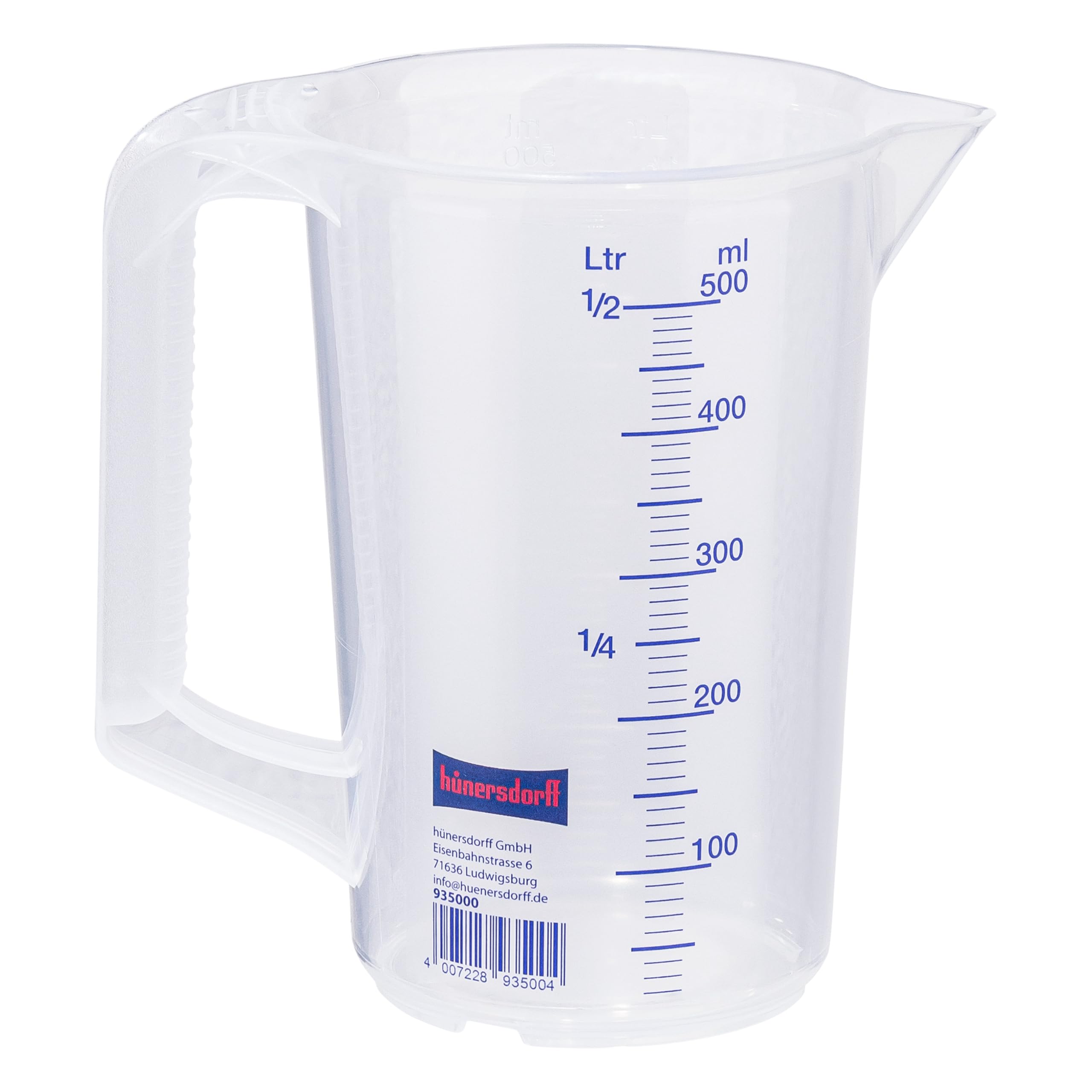 Hunersdorff 935000 Graduated Can with Closed Handle, White/Blue, 500 ml