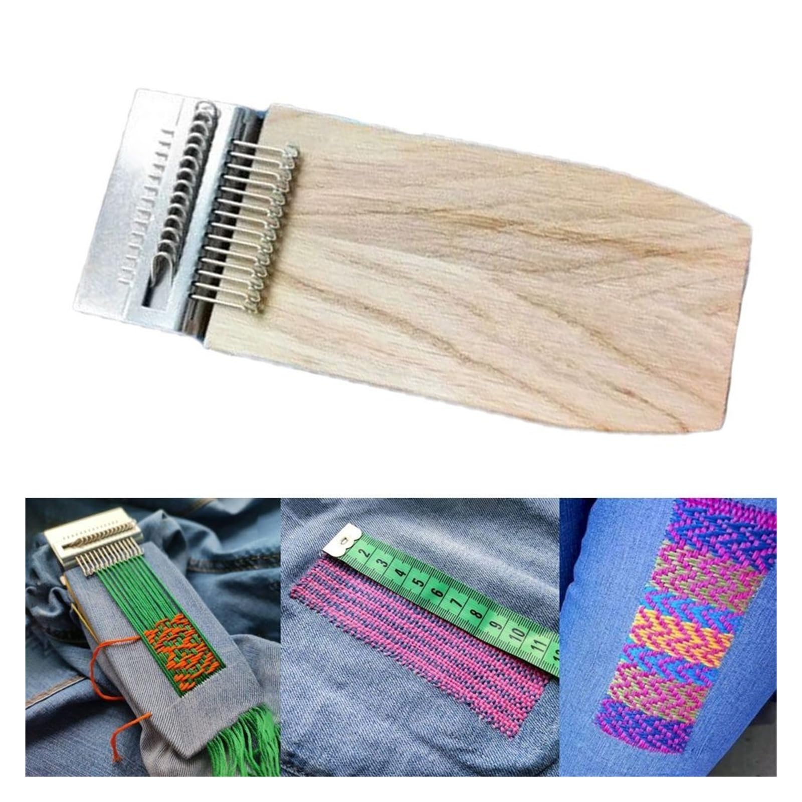Wooden Darning Loom, przenośne narzędzie do tkania prostokątnego do szybkiego układania ubrań, ręczny zestaw naprawczy do mocowania otworów w skarpetach i swatach (14 haczyków)
