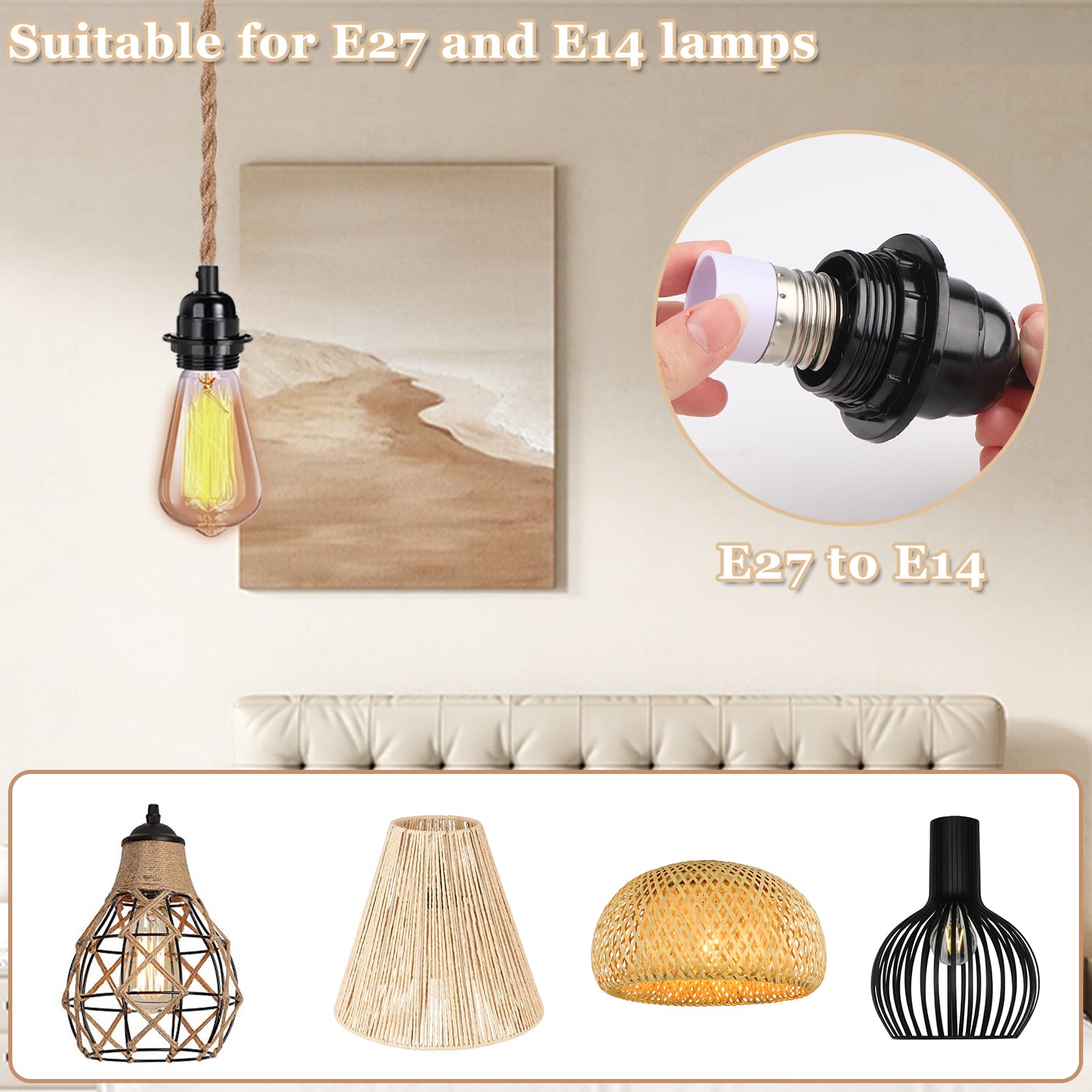 Portalampada E27 con Spina Interruttore Cavo 4,5m | Portalampada E27 con interruttore e spina, cavo 4,5m per lampade sospese DIY ideale per cucina garage bar e soffitta