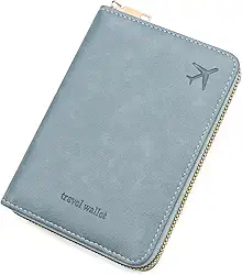 Carteira de viagem com suporte de passaporte – Carteira com bloqueio de RFID, capa de cartão de viagem com zíper completo com proteção RFID, organizador de vários compartimentos para cartões