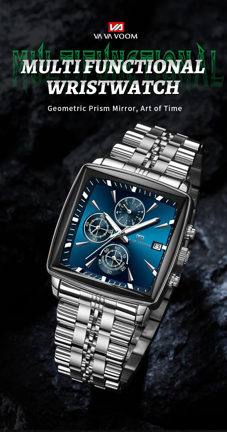 FANMIS Reloj cronógrafo cuadrado de acero inoxidable para hombre