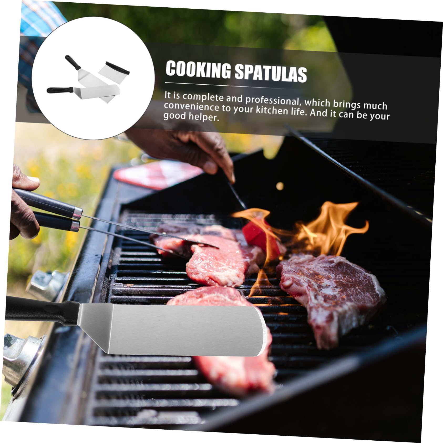 Spatola da Cucina in Acciaio Inox e PP, per Friggere e Girare, Utensile, per Barbecue e Preparare Frittate