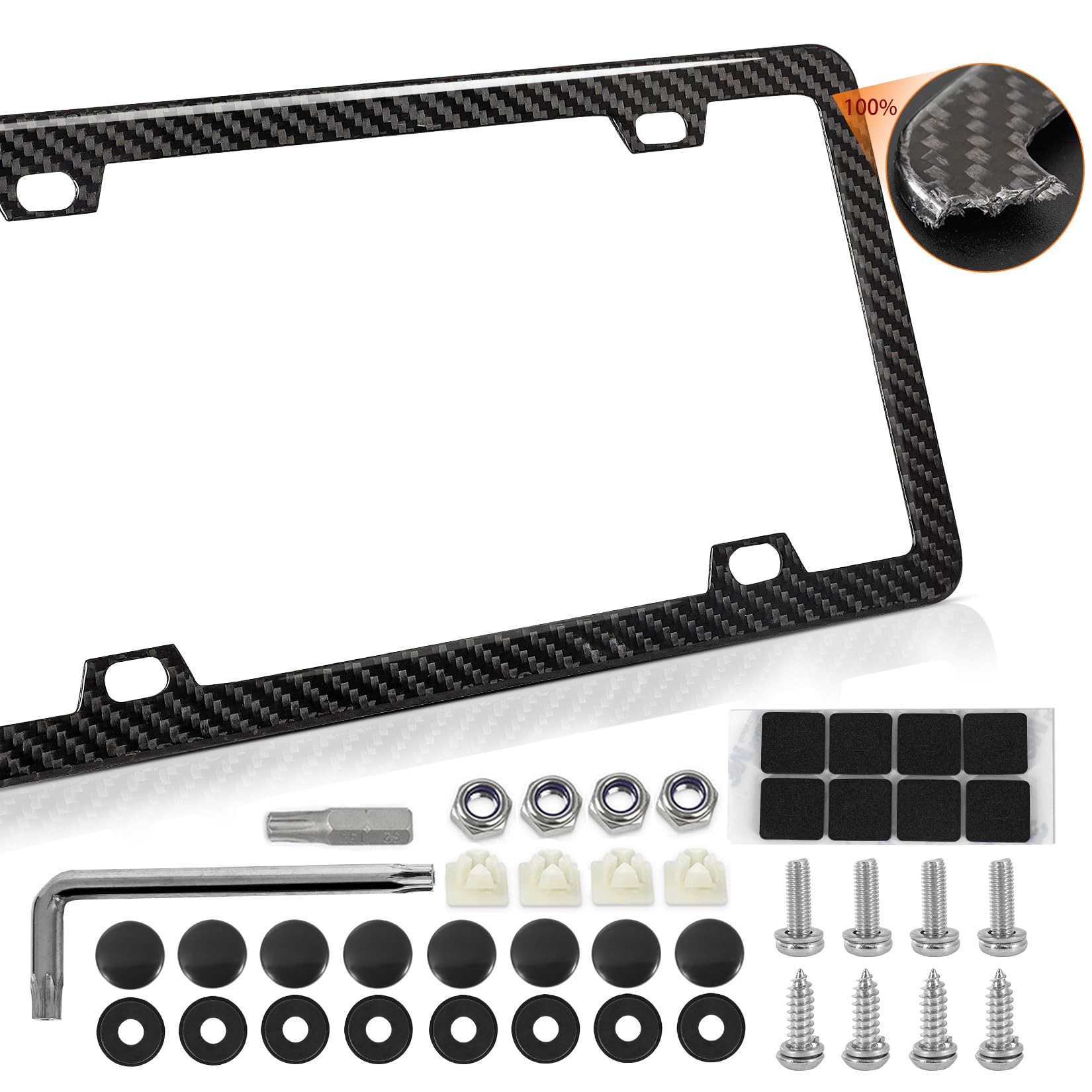 Real Carbon Fiber License Plate Frame, 100% Pure Carbon Fiber Frame, Black License Plate Holder Cover, Universal Car Tag Frame for Men/Women Gift - 1 Pack 4 Hole
