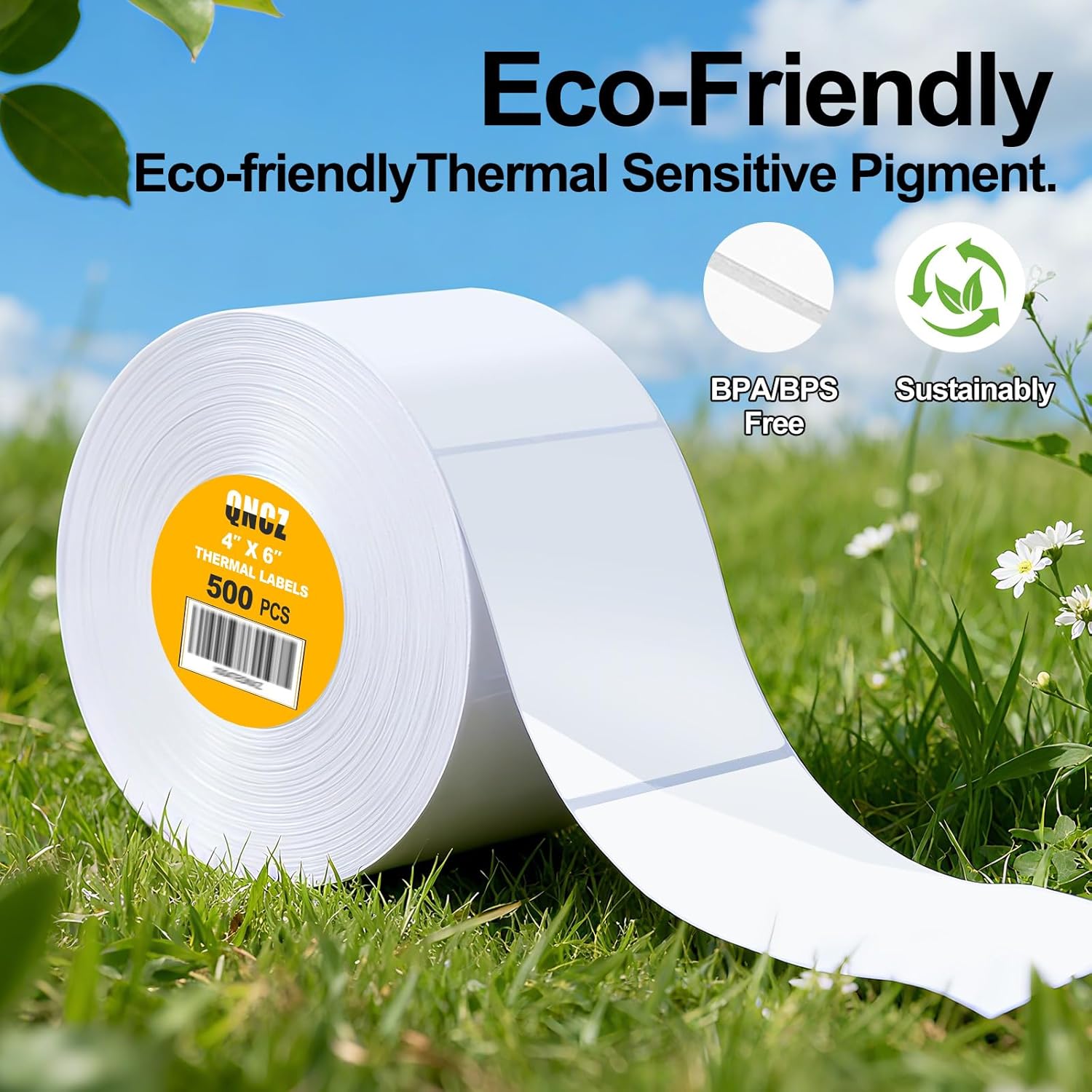 Qncz 1000 Pcs 4x6 Thermal Labels - 2 Rolls of 500, White Perforated & Smudge-Proof & Strong Adhesive Mailing Sticker Labels, Compatible with Rollo, Zebra, Jadens, Nelko - Image 3