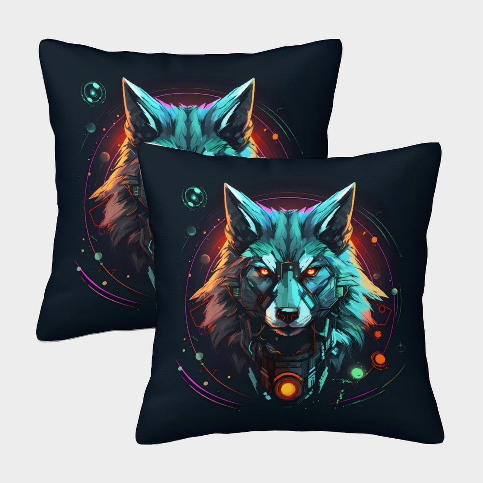 QFVANSIYO 3D Printed Wolf Design Pillowcase Microfiber Bedroom Decor Wolf Head Cushion Cover Soft Breathable for Adults Teens 50x50cm