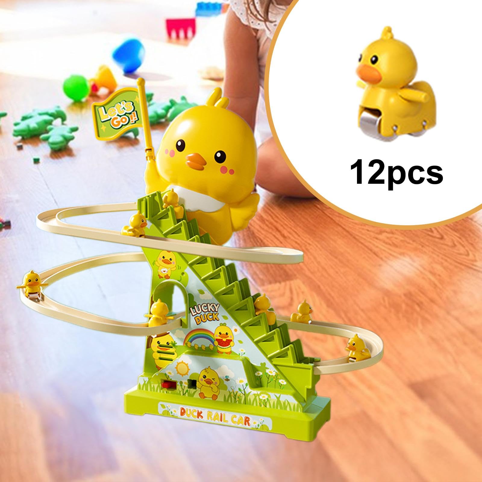 Harilla Toboggan Petits Canards - Circuit de montagnes russes amusant avec musique - Jouet éducatif pour enfants et bébés - Idée cadeau de Noël, 12 Canards