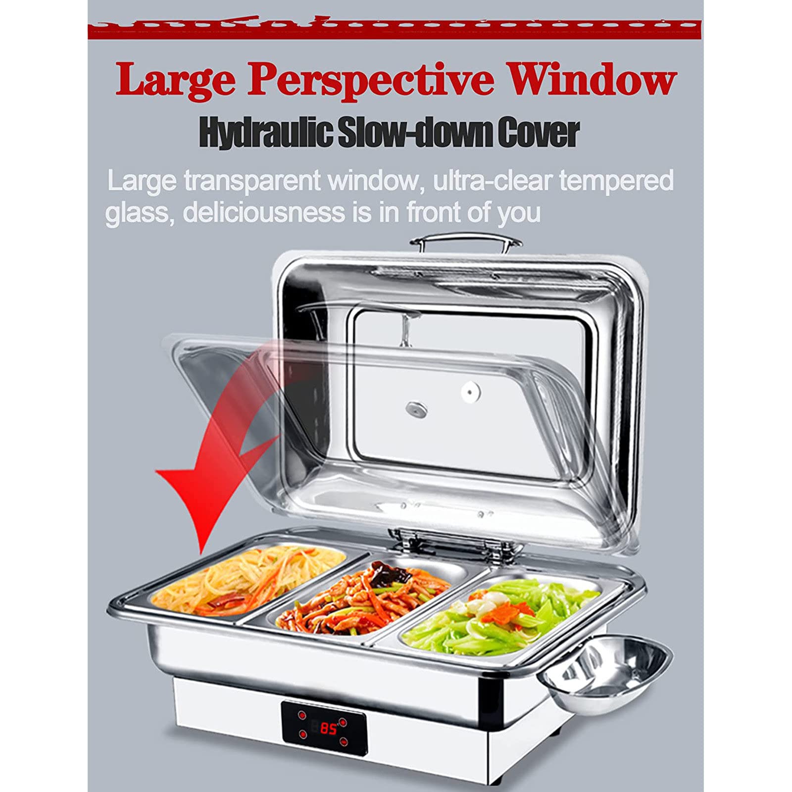 Chafing Dish per Buffet And Ristorante Dell'hotel, 9L Chafing Dish da Tavolo Contenitore Termico Scalda Cibo con Clip per Pasti e Schermo Digitale - Mantenere Il Cibo in Caldo,B