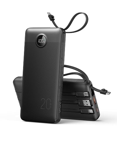 VRURC Portable Charger 4-Built-in-Cables 20000mAh Fast Charging Power Bank