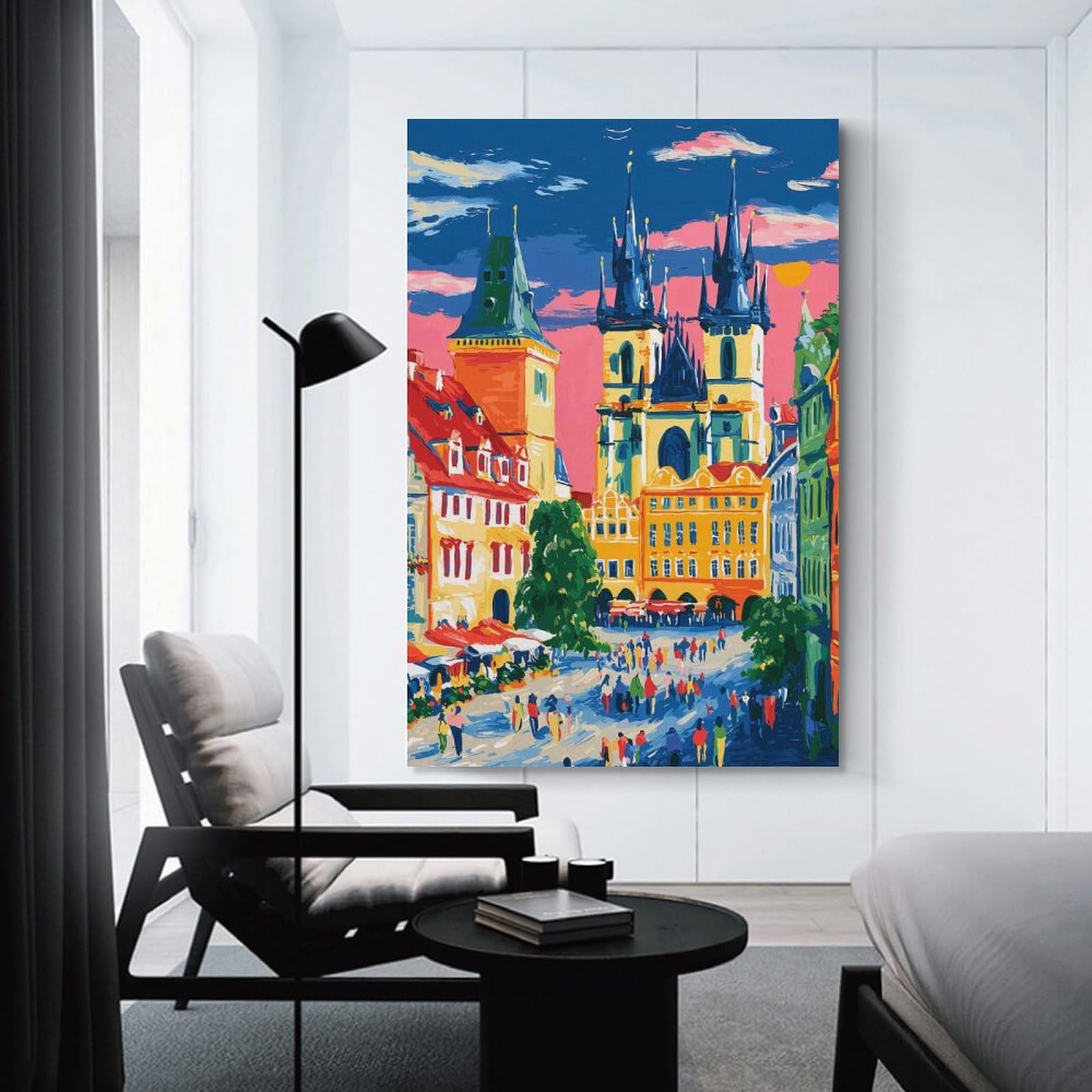 Junmoney Unframe-Style-15 Prague Cityscape Painting Hanging Wall Art, 24X36inch(60X90cm), For Entrance Walls, Hall Decor Or Foyers, Wall Decor To Refresh Empty Corners