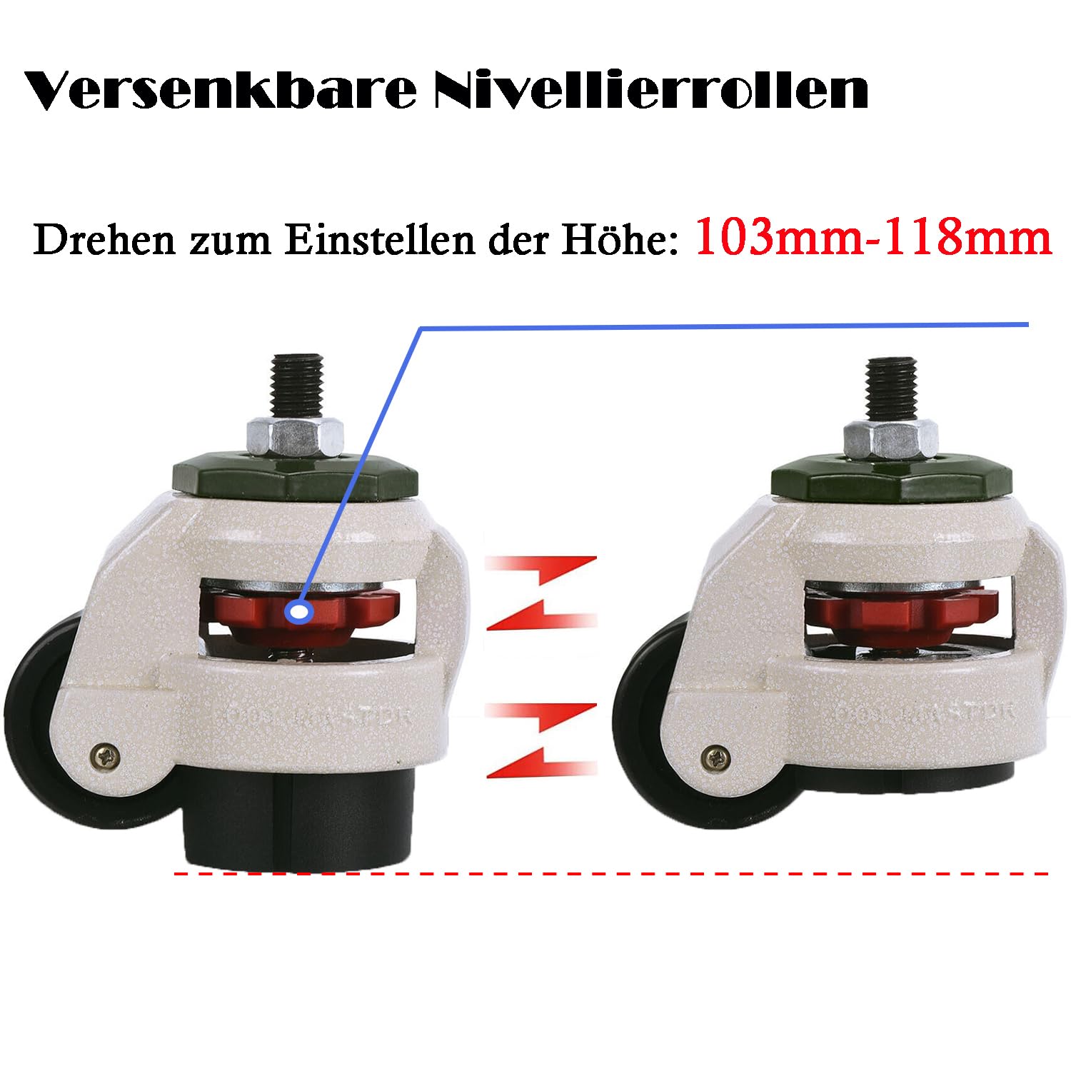Skelang 4 Stück Lenkrollen, 50 Mm, Höhenverstellbar – Für Werkbank, Rollwagen & Mehr, Bis 150 Kg Belastbar