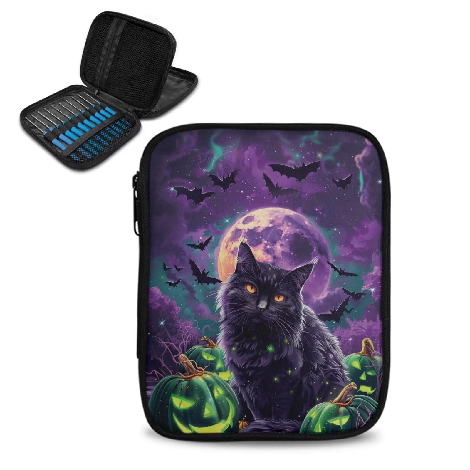 Vanideaoty Black Cat Crochet Hook Case Halloween Crochet Hook Organizer