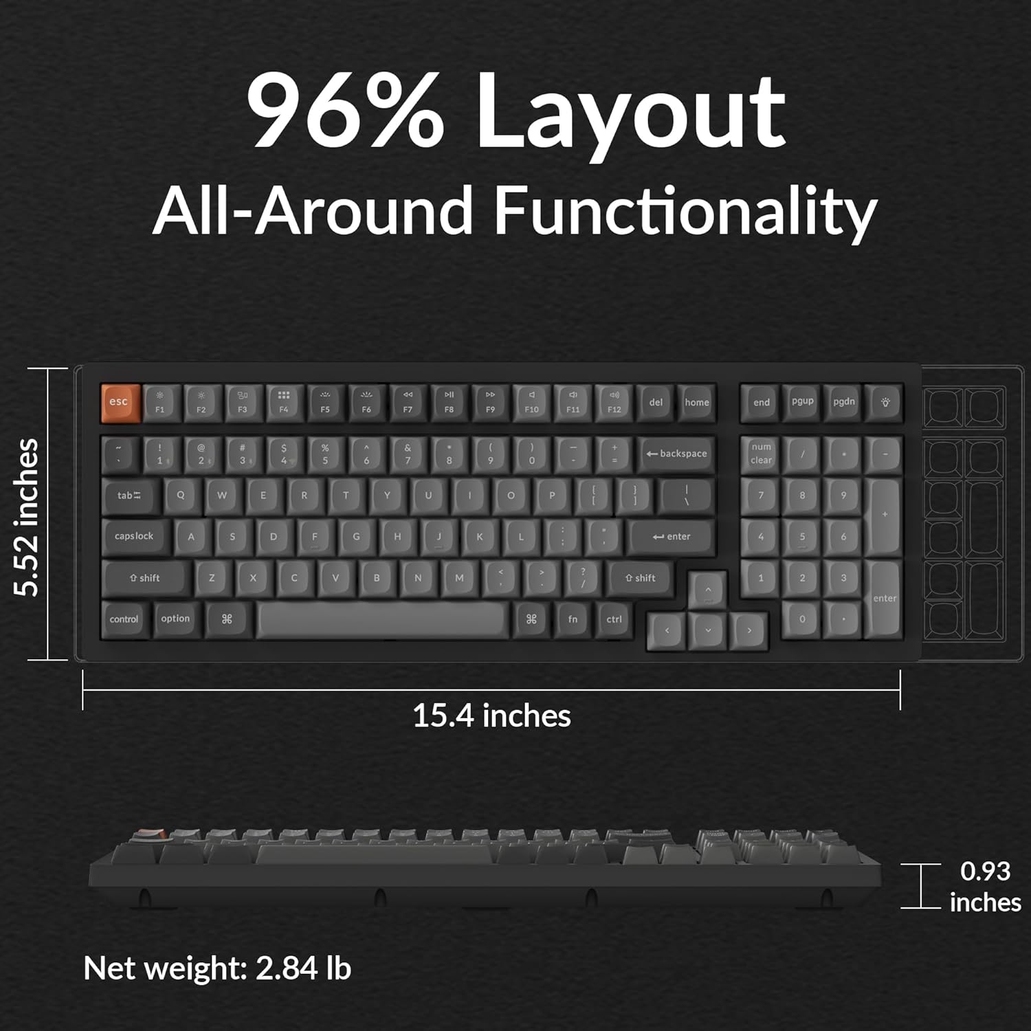 Keychron K4 Max Wireless Custom Mechanical Keyboard with Number Pad, QMK Programmable 100 Keys RGB Backlight, Bluetooth/2.4 GHz/Wired PBT Keycaps Compatible with Mac Windows Linux