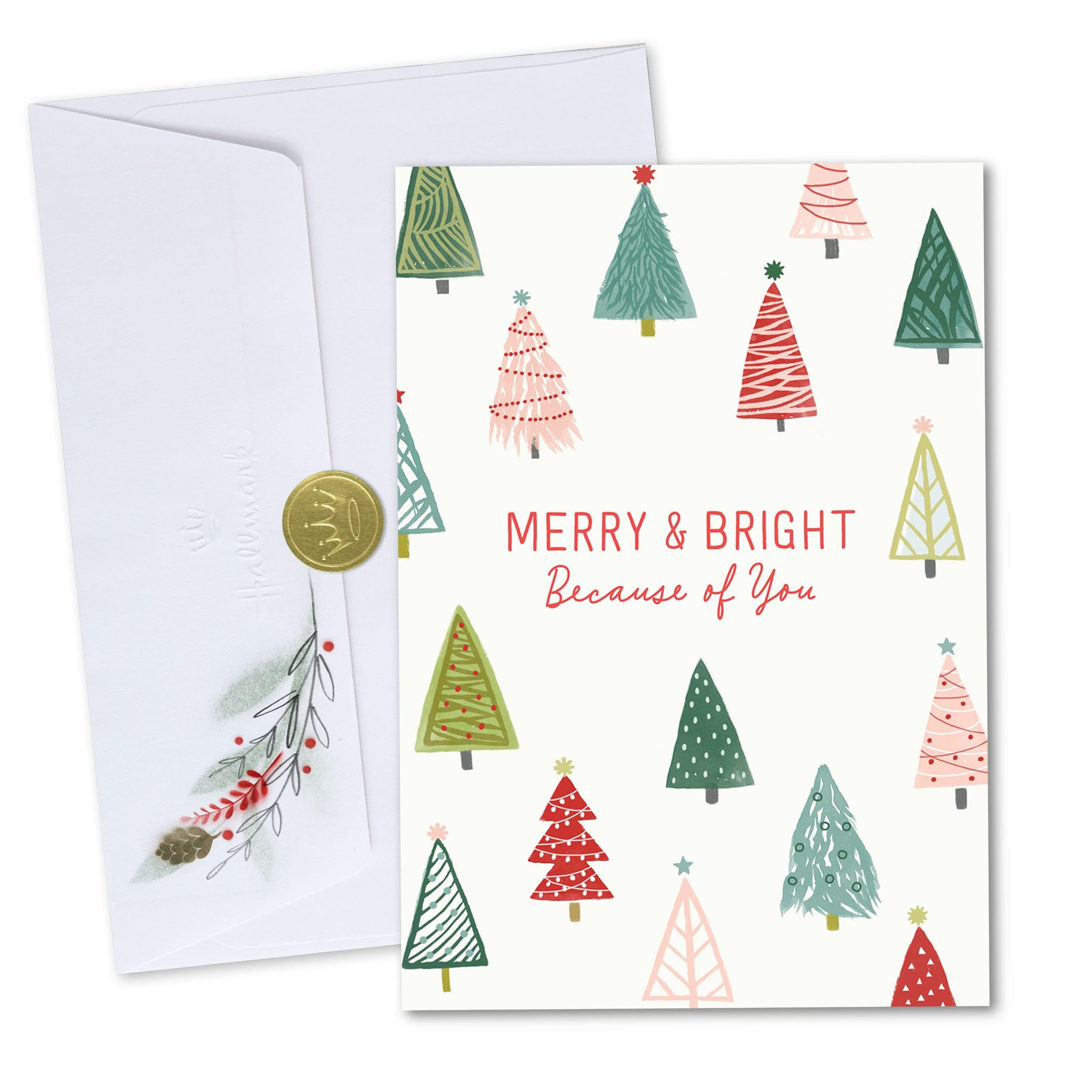 Hallmark Business Lot de 25 cartes de Noël pour employés et employés (arbres colorés joyeux), 12,7 x 17,8 cm, message à l'intérieur, enveloppes incluses