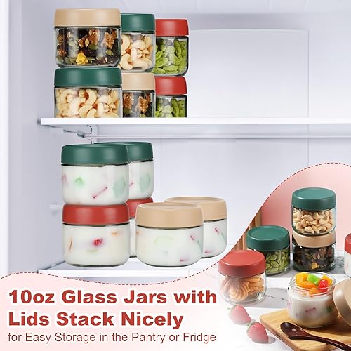 Miniatura 5 de 12 tarros de vidrio de 10 onzas con tapas, tarros de avena transparentes de boca ancha herméticos pequeños recipientes de vidrio reutilizables para
