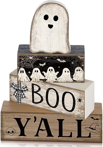 Miniatura 54 de 4 piezas de decoración de mesa de Navidad de madera de Papá Noel, decoración de bandeja escalonada de Navidad, letrero decorativo de bloques de Papá