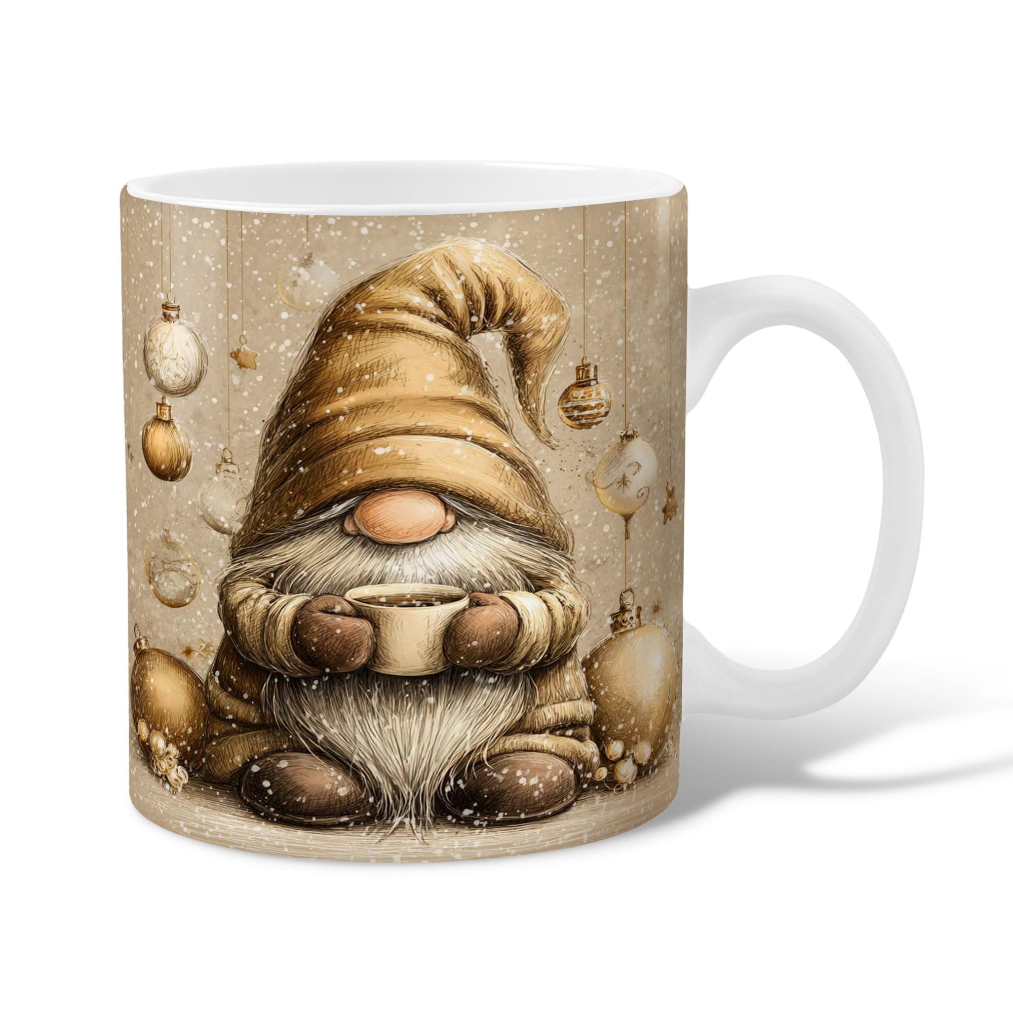 Gnome Ceramic Coffee Mug, Christmas Fanciful Hat Ornaments Xmas Beige Novelty Work Drinking Mugs with Handle Gift for Friendship Family Colleague Teachers Sweetheart Staff 11 Oz