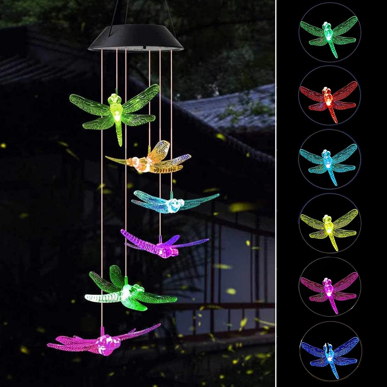 VEEKI Solar Dragonfly Wind Chimes Outdoor Color-Changing Wind Chime Waterproof Hanging Wind Chime Solar Powered LED Wind Chimes Lights for Outdoor Garden Corridor Decoration