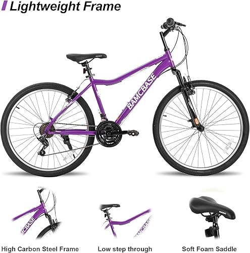 Miniatura 2 de Hiland - Bicicleta de montaña para mujer, 26 pulgadas, marco de acero de 21 velocidades, bicicleta MTB para hombre con horquilla de suspensión,