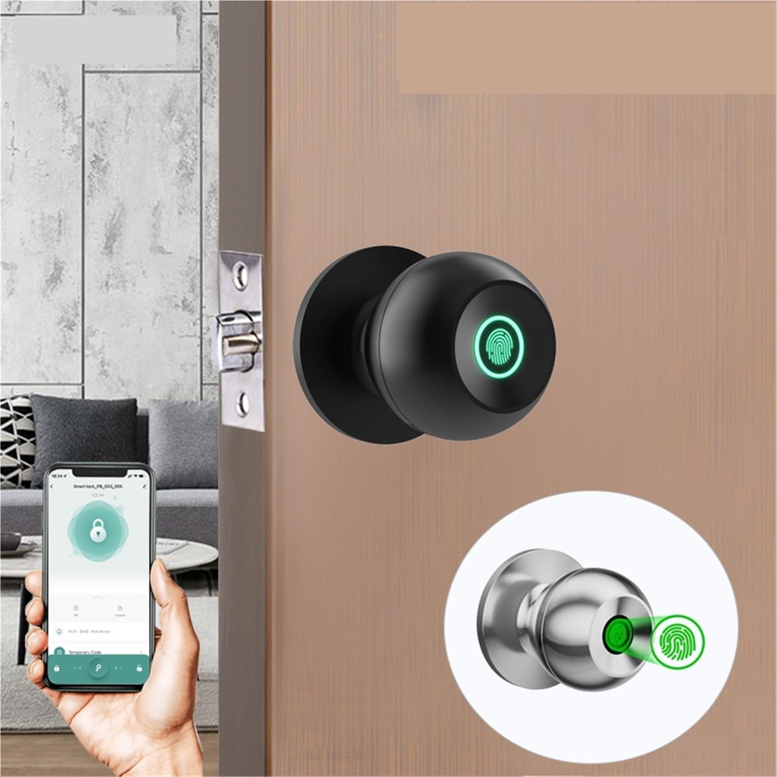Biometryczny inteligentny zamek do drzwi z czytnikiem linii papilarnych Zamek elektroniczny Keyless Security Door Entry Home House Apartment Biuro Handlowe(Nero)
