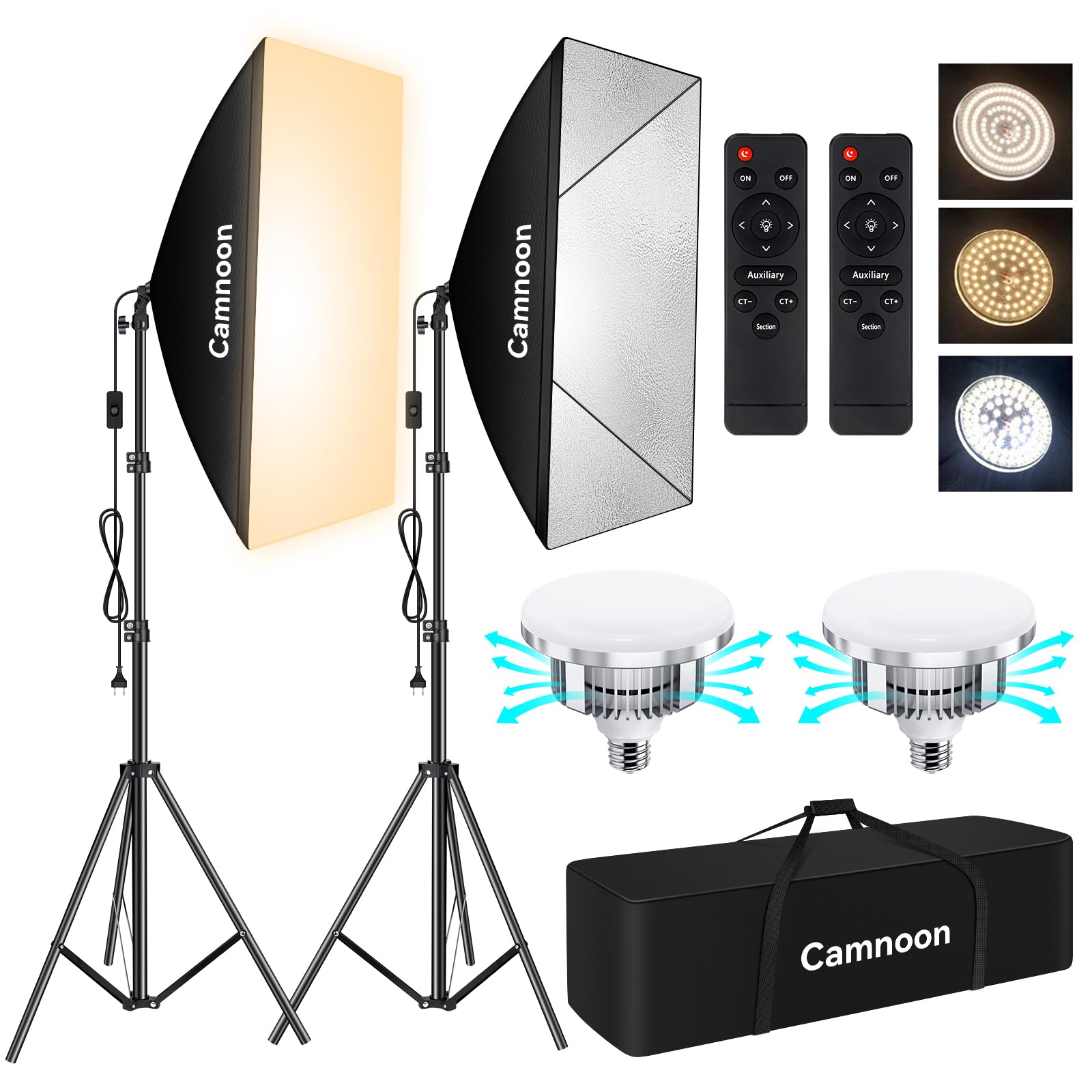 Camnoon Softbox Lighting Kit, Studio Photography Kit with 2x85W 2800K-5700K Bi-Color Temperature LED Light, 2x19.7x27.5in Softbox, 2x2M Light Stand, Carrying Bag for Studio Portrait/Photo/Video