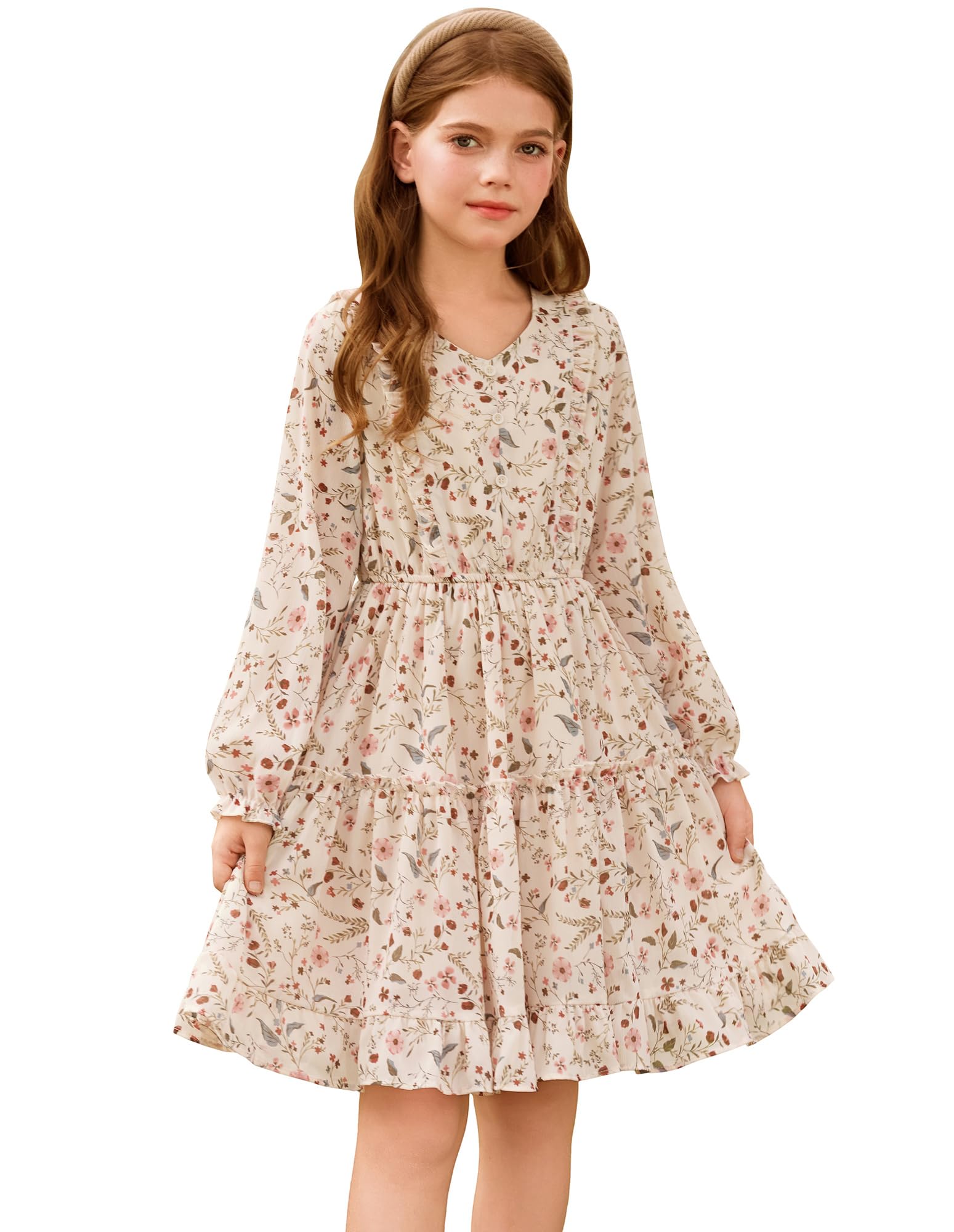GRACE KARIN Elegante meisjesjurk met lange mouwen, A-lijn, feestelijke jurk, feestjurk, bloemenmeisjesjurk, donkergroen, 6 Jaar