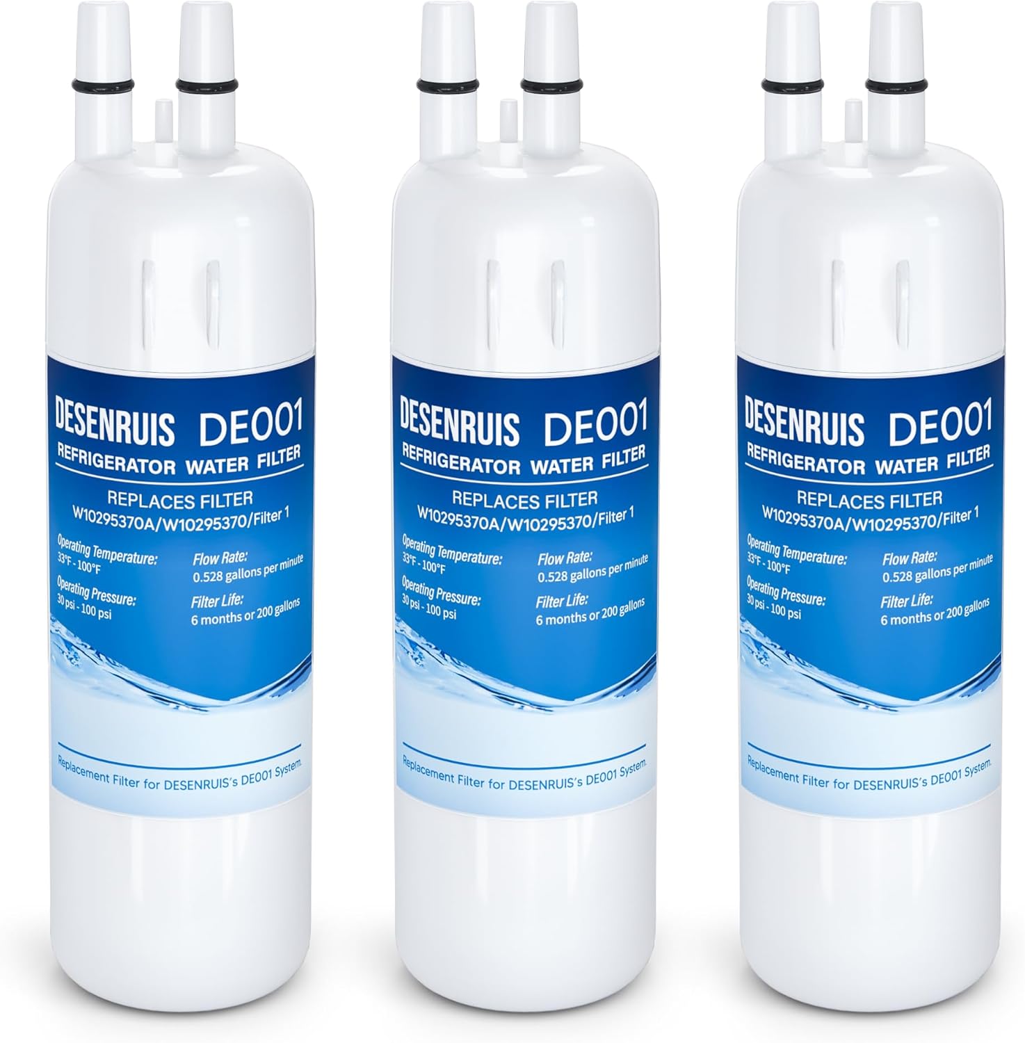 W10295370A Water Filter Replacement Compatible with W10295370, EDR1RXD1, Filter 1, WHR1RXD1, KAD1RXD1, P8RFWB2L, P8WB2L, P4RFWB, P5WB2L, Pack of 3,By DESENRUIS