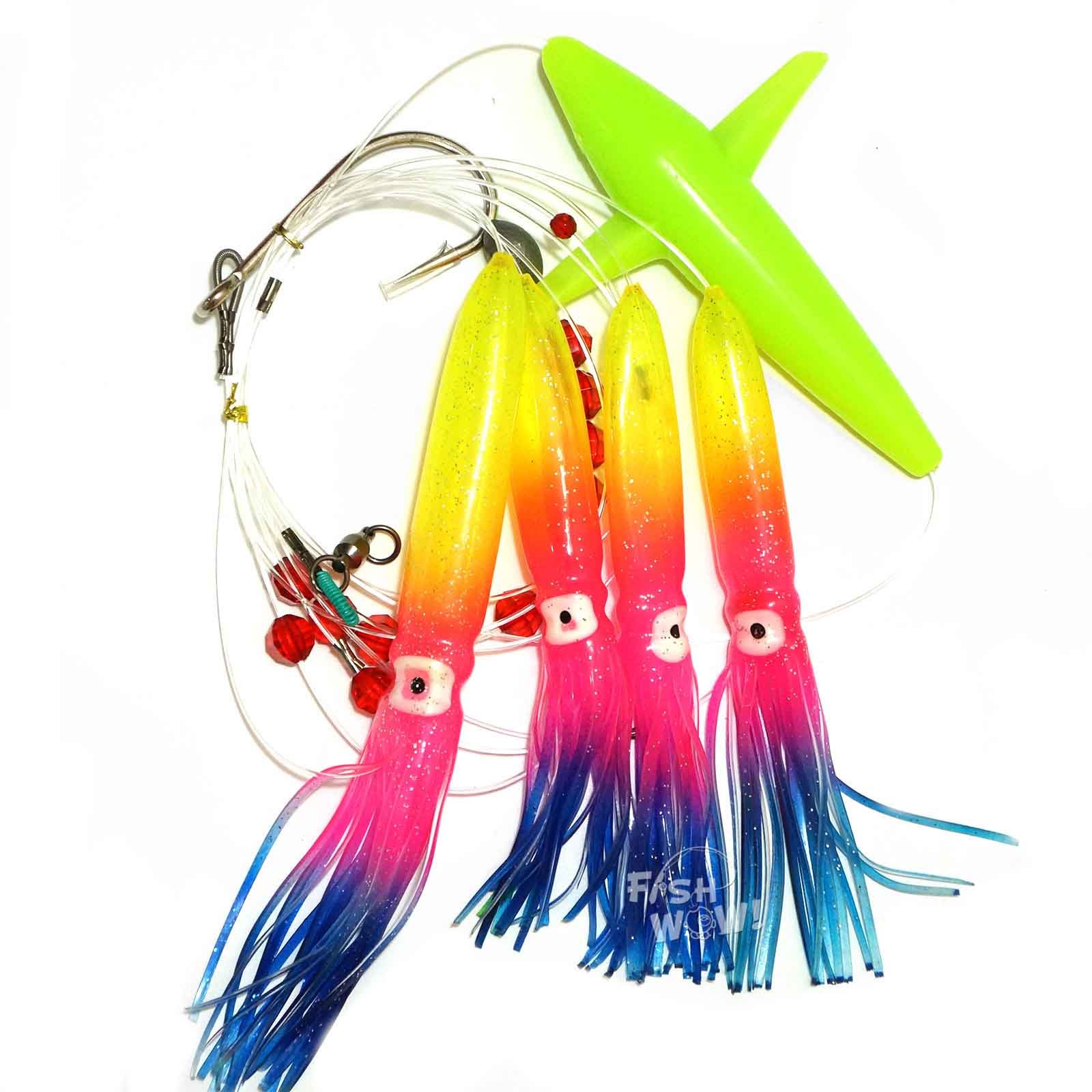 Daisy Chain Rainbow Squid Bird Teaser Rigged Fishing Lure Fish WOW!® Trolling - Rainbow