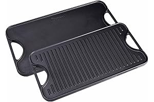 Victoria 13" x 8.5" Rectangular Cast Iron Griddle - Reversible Double Burner...