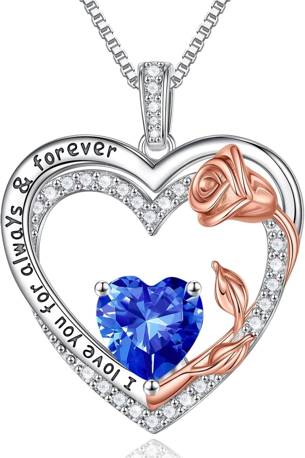 Iefil Mothers Day Gifts – Rose Heart Birthstone Necklace for Women | 925 Sterling Silver Heart Pendant Birthstone Necklace | Anniversary Birthday Jewelry Gifts for Women Mom Wife Girlfriend