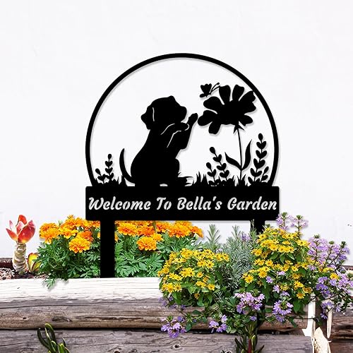 Miniatura 2 de Letrero de jardín personalizado para perros y mascotas, letrero de jardín personalizado con estacas, letrero de bienvenida de plantas y flores,