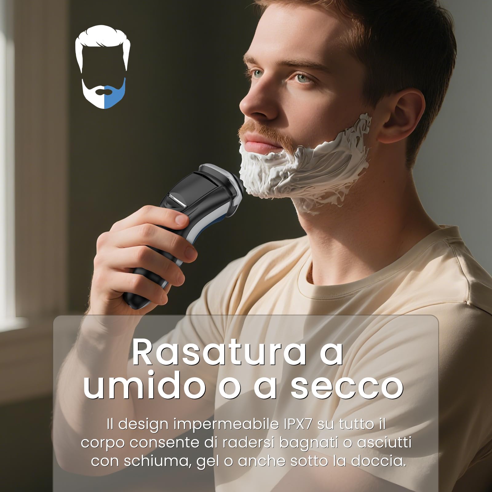 SweetLF Rasoio Elettrico Uomo,Regolabarba con Testine Rotanti 4D, Rasoio Ricaricabile Wet & Dry con Display LED, Rasatura Impermeabile IPX7 Blu Navy (Blu) - 4