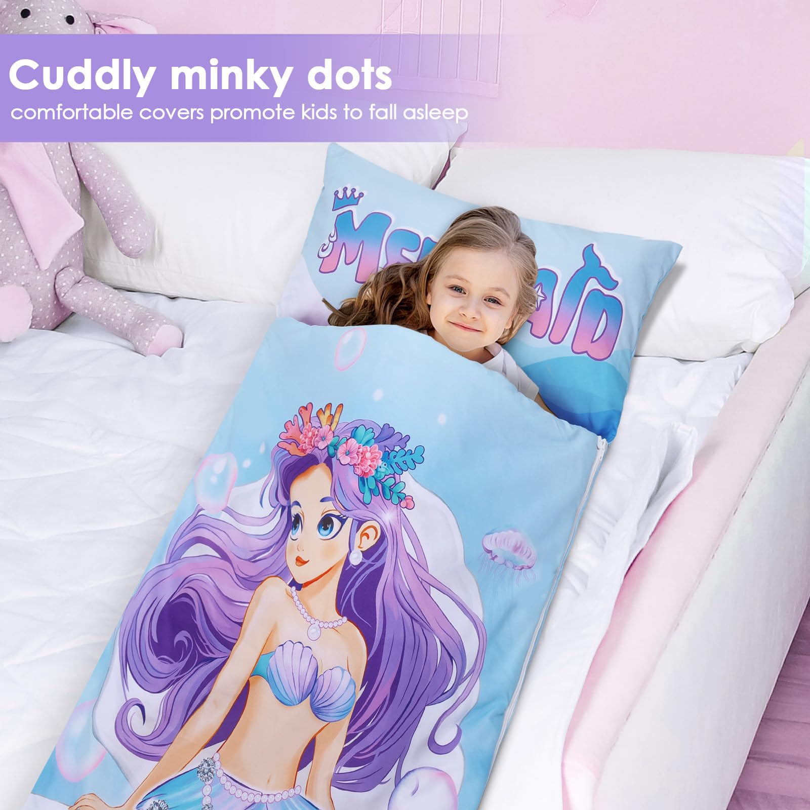 Nap Mat Caldo per Bambini con Rimovibile Cuscino, Grande Sacco a Pelo Pieghevole per Ragazze Ragazzi, Nap Mats con Doppia Cerniera per Campeggio, Scuola Materna e Asilo, 150×60cm