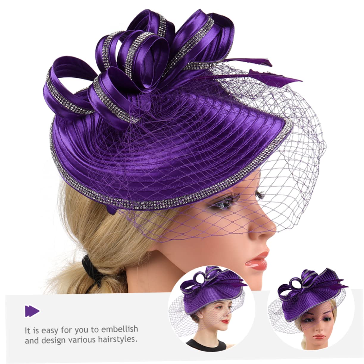 Holibanna Cappello da Cocktail Party Fascia per Ragazze Cappello da tè Cappello per Il Matrimonio fascinatori di per Le Donne Cappelli Fascinator per Le Donne Filato di Navy
