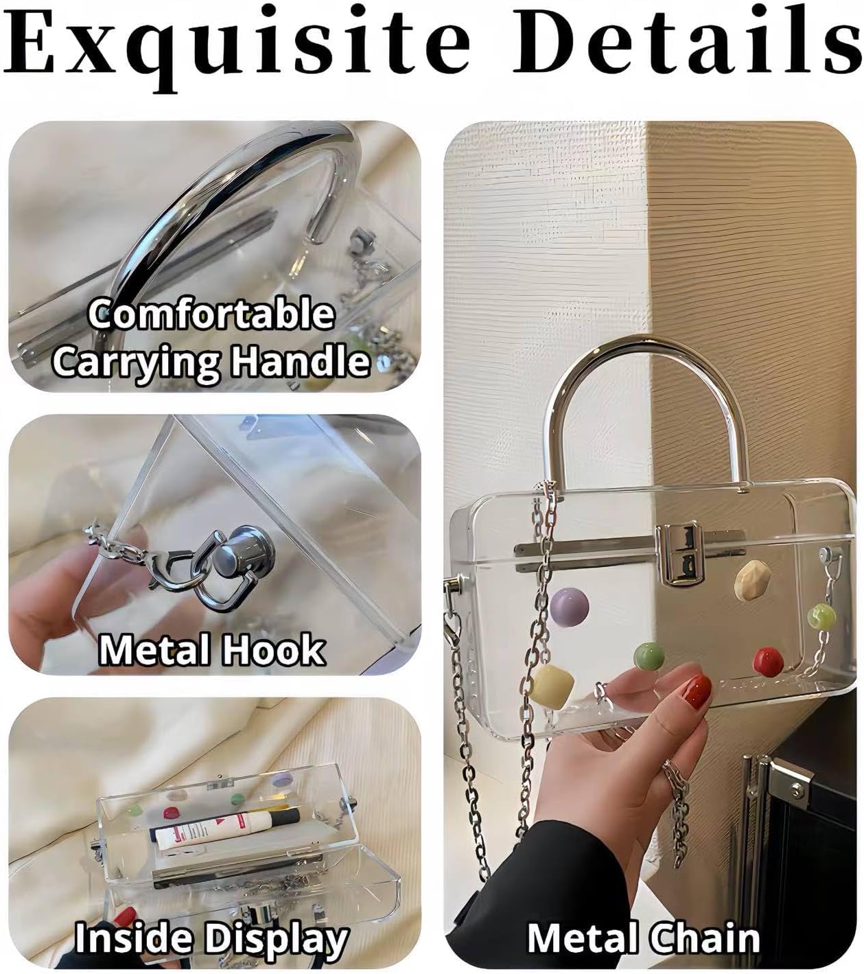Cute Jewel Clear Bag for Stadium Events Crossbody Bag for Women Aesthetic Purse for Travel Concerts Party Festivals