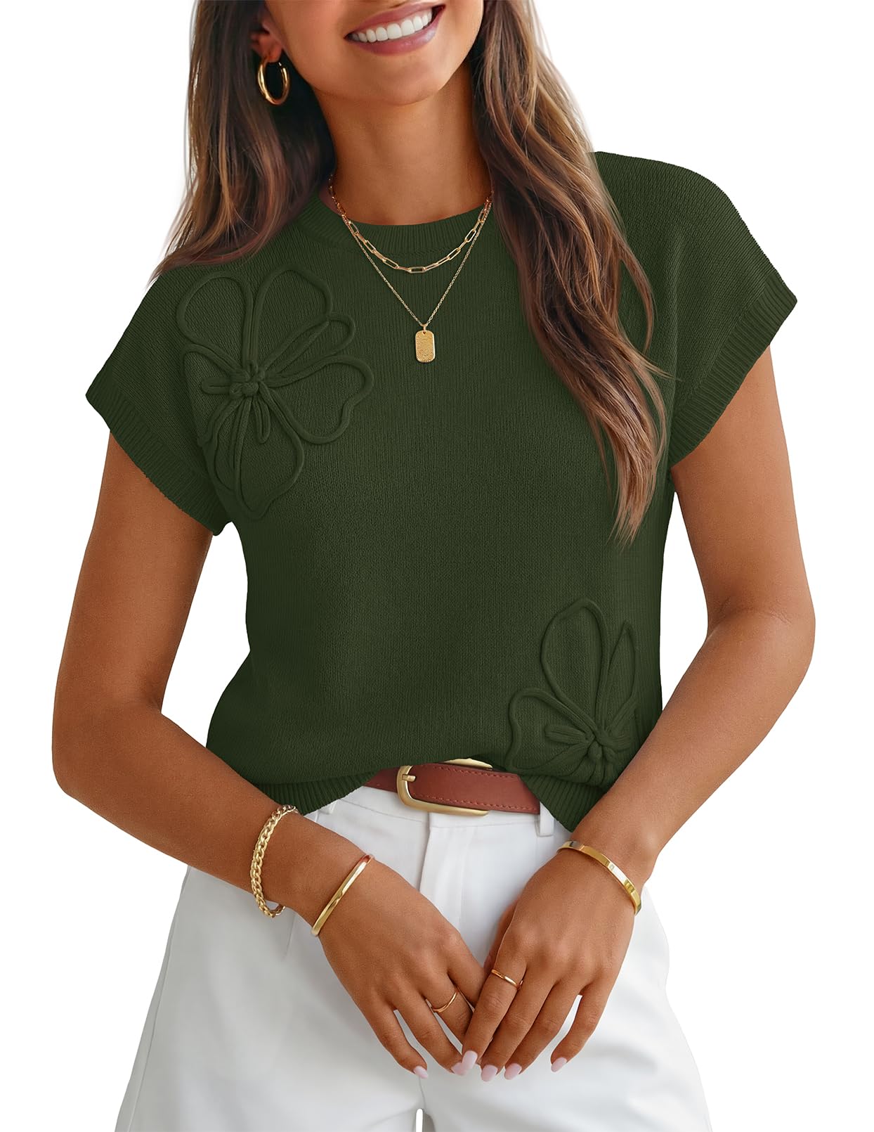 merokeety Women's Summer Short Sleeve Sweater Vest Floral Knit Cute Pullover Tank Tops 2026 Trendy Fashion Spring Outfits-picture-40