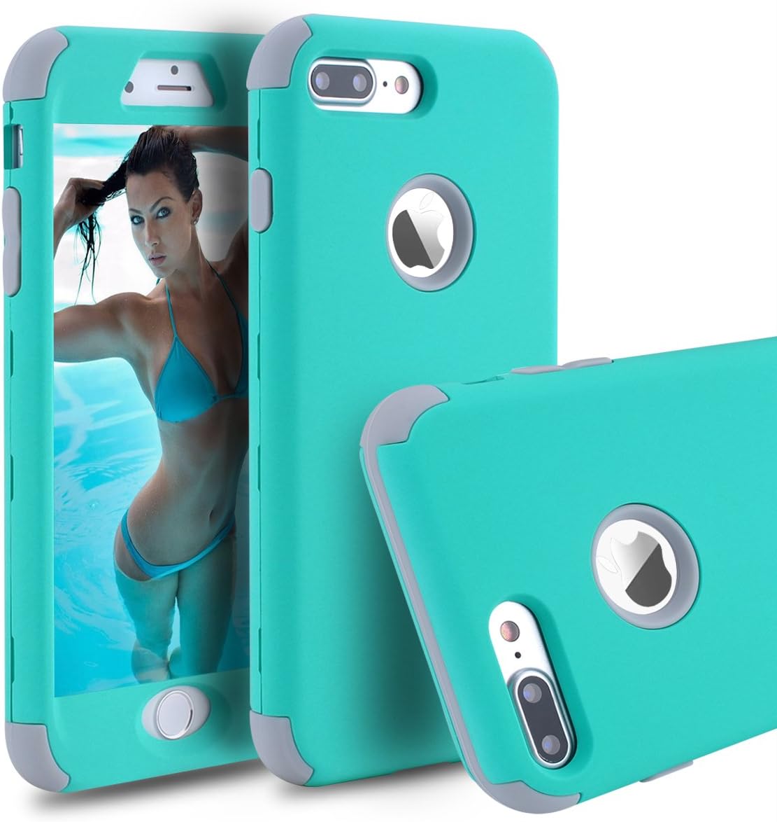 iPhone 7 Plus Case,iPhone 8 Plus Case,Power J Three Layer Heavy Duty Shockproof High Impact Resistant Hybrid Protective Case for iPhone 7 & 8 Plus 5.5", (Mint Green)