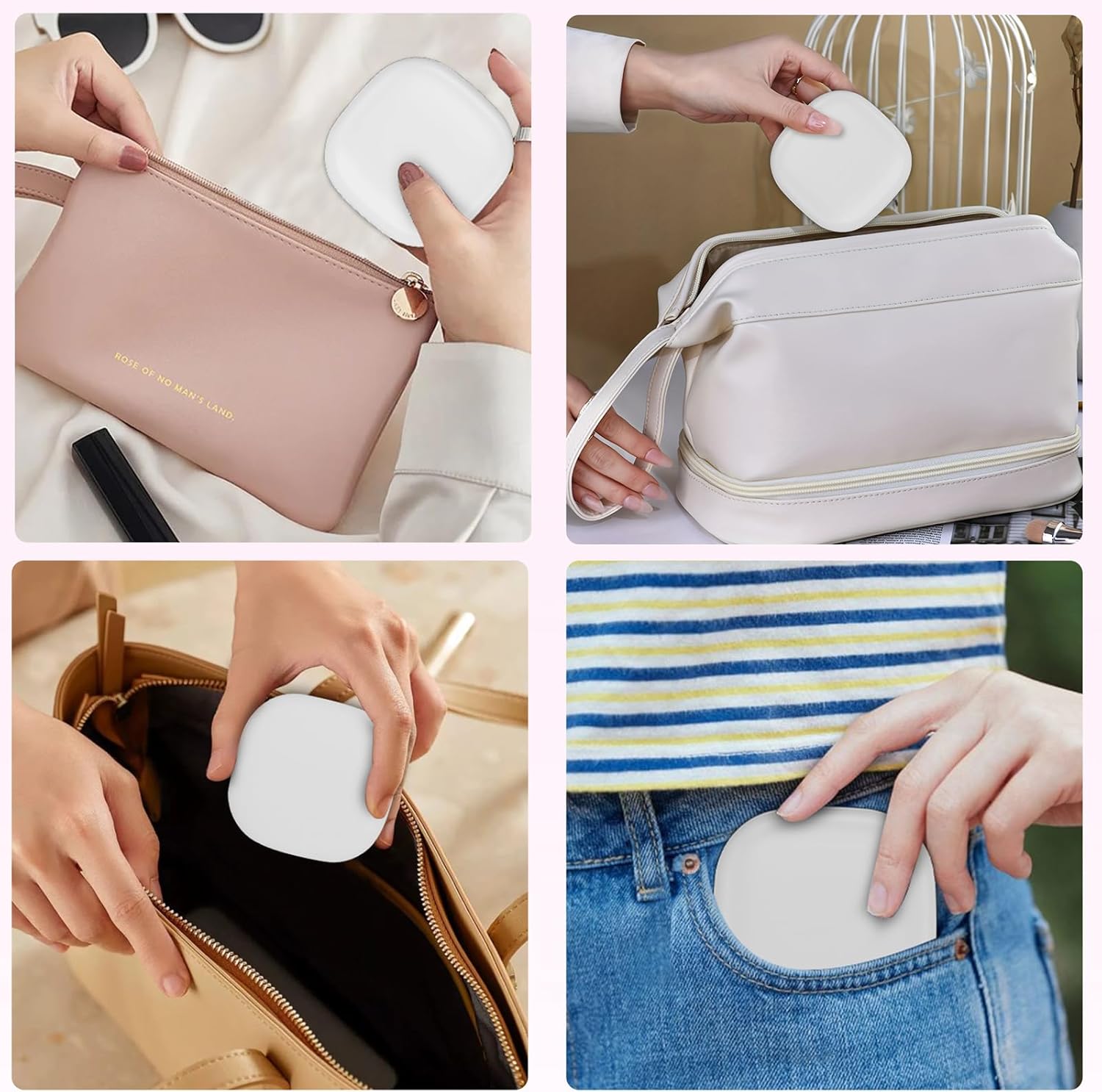 Compact LED Travel Makeup Mirror, Rechargeable Double Sided 1X/10X Magnifying Mirror, 3 Color Lighting, Dimmable Touch Screen, Foldable Lighting Mirror with USB Data Cable White