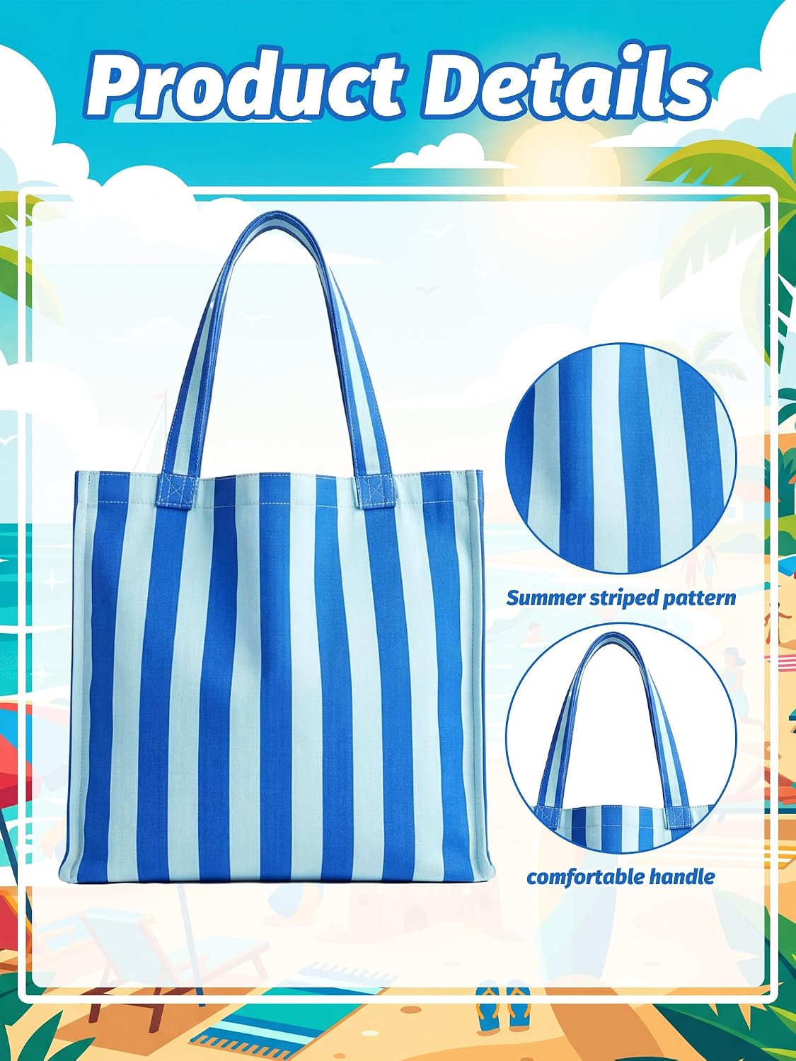 Paterr 6 Pcs Summer Striped Canvas Tote Bags for Women Summer Beach Pool Party Favors Pastel Striped Tote Bags Travel Shoulder Reusable Ideal for Shopping Grocery Swim Pool Bachelorette Party Supplies