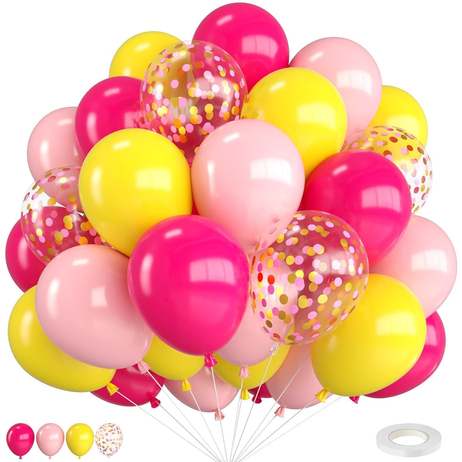 Amazon.com: Pink and Yellow Balloons,12 Inch Maca Pink Hot Pink Yellow ...