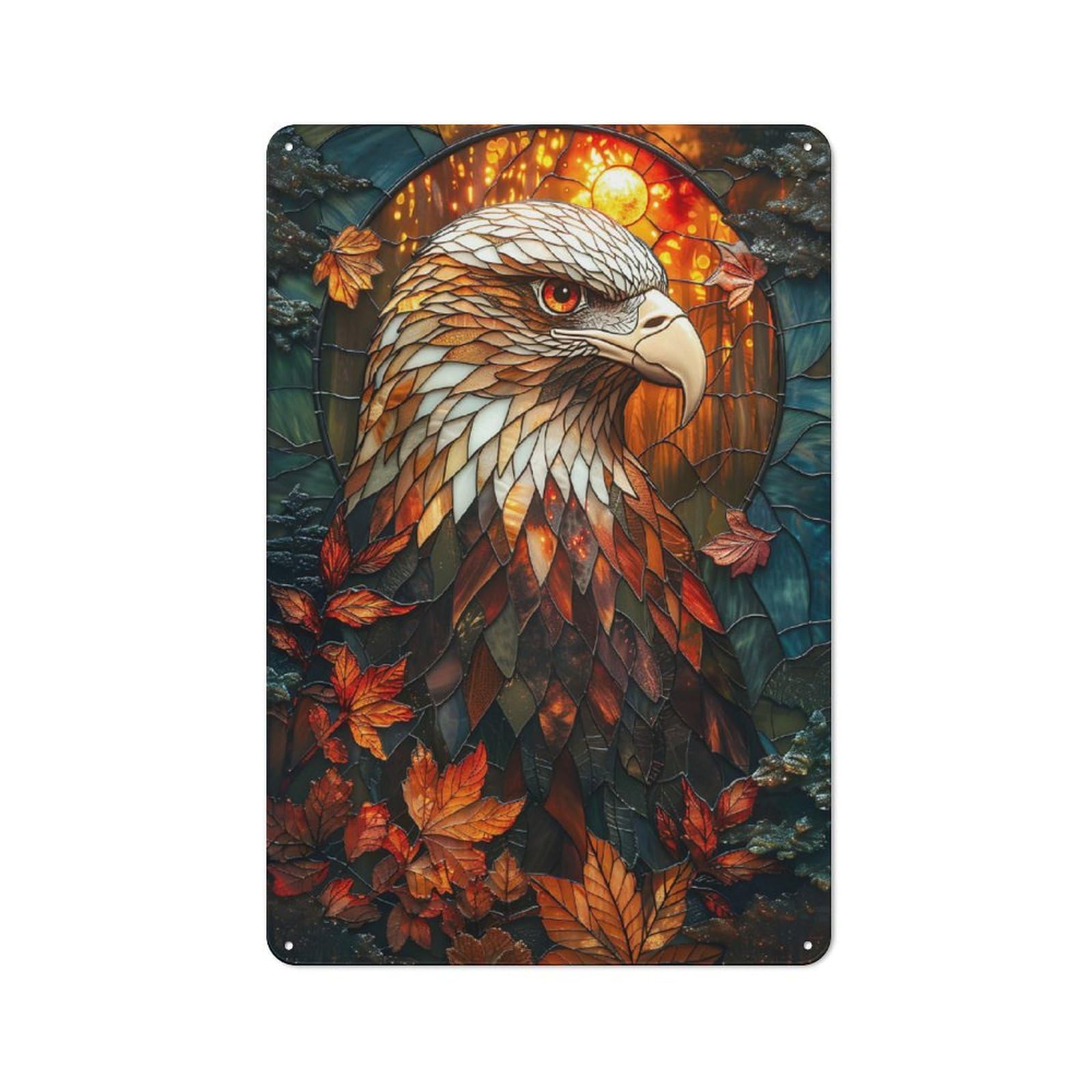 Junmoney Abstract Eagle Stained Gl Bistro Metal Sign 30X20cm, Vintage Cafe Wall Decor For Takeaway, Bar, Kitchen Or Counter Area