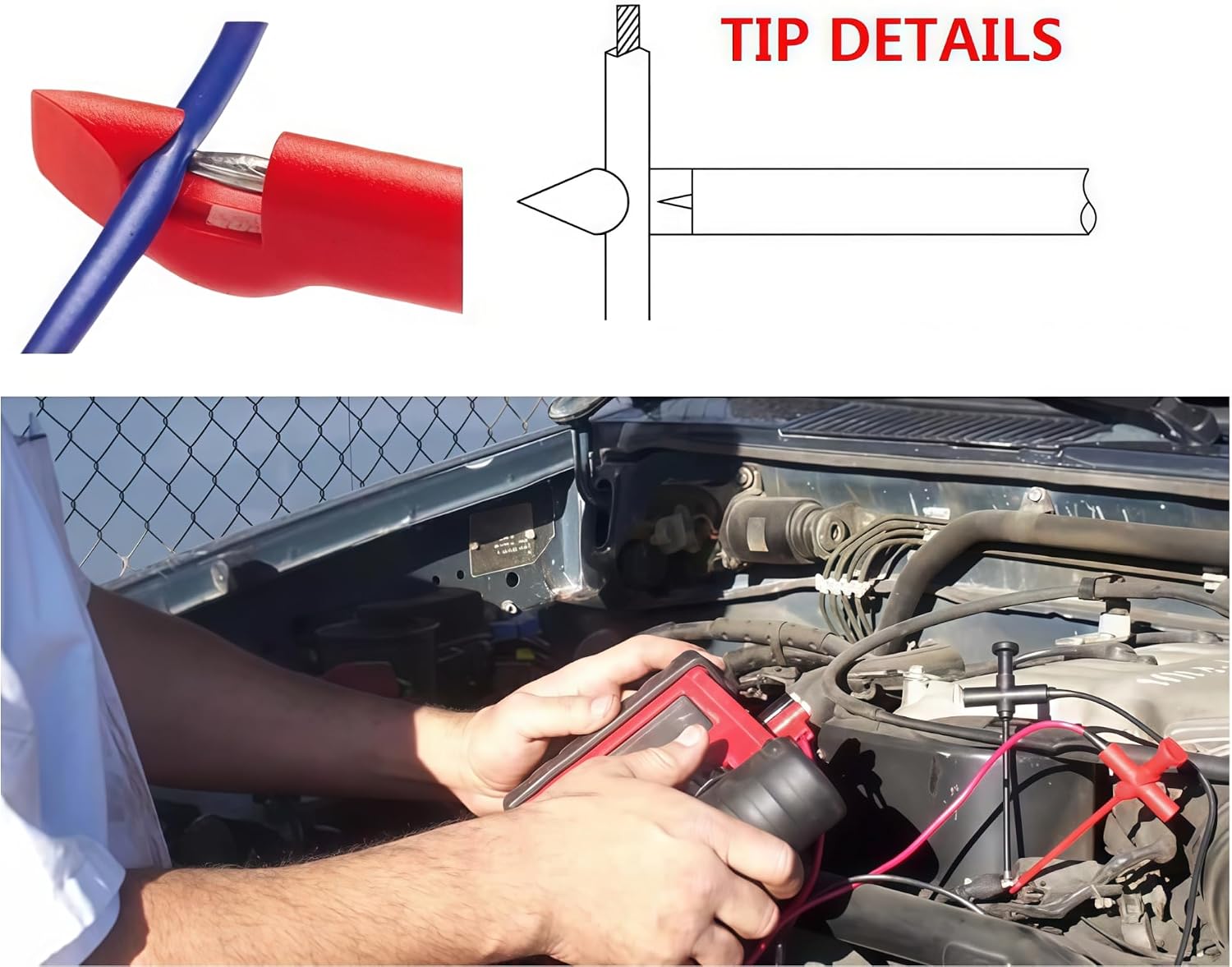 TH-F-2-KIT Insulation Piercing Clip Test Probe + Silicone Test Lead Set, Hook Banana Jack Spring Loaded Copper Kit