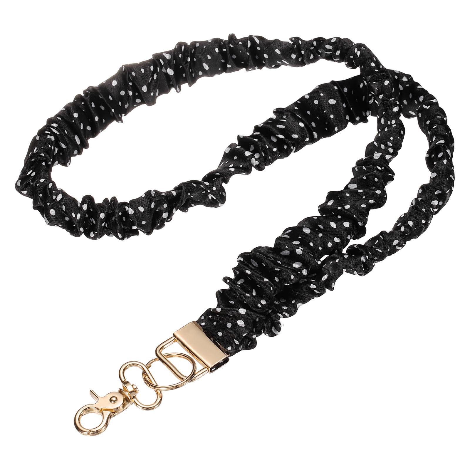 PATIKIL Scrunchie Lanyard Teacher, 1 Pack Stretchy Lanyards for Teachers Cute Lanyards ID Badge Holder with Clips for Women Keychain Card Holder, Black White Spot Gold