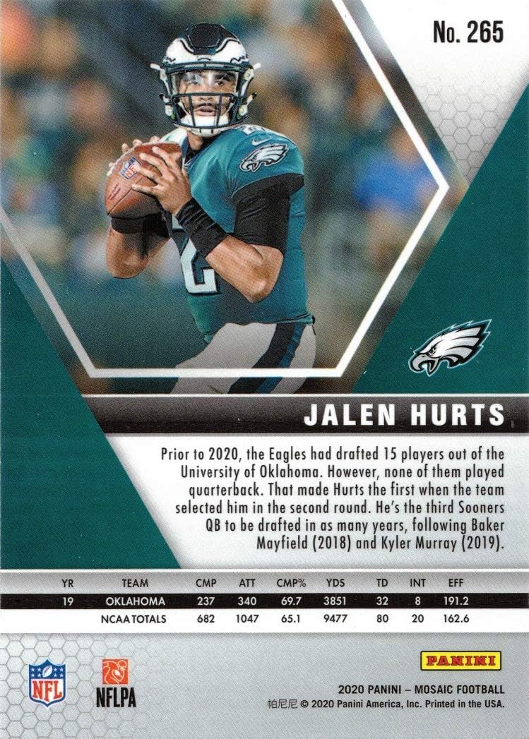 2020 Panini Mosaic Football #265 Jalen Hurts Rookie Card