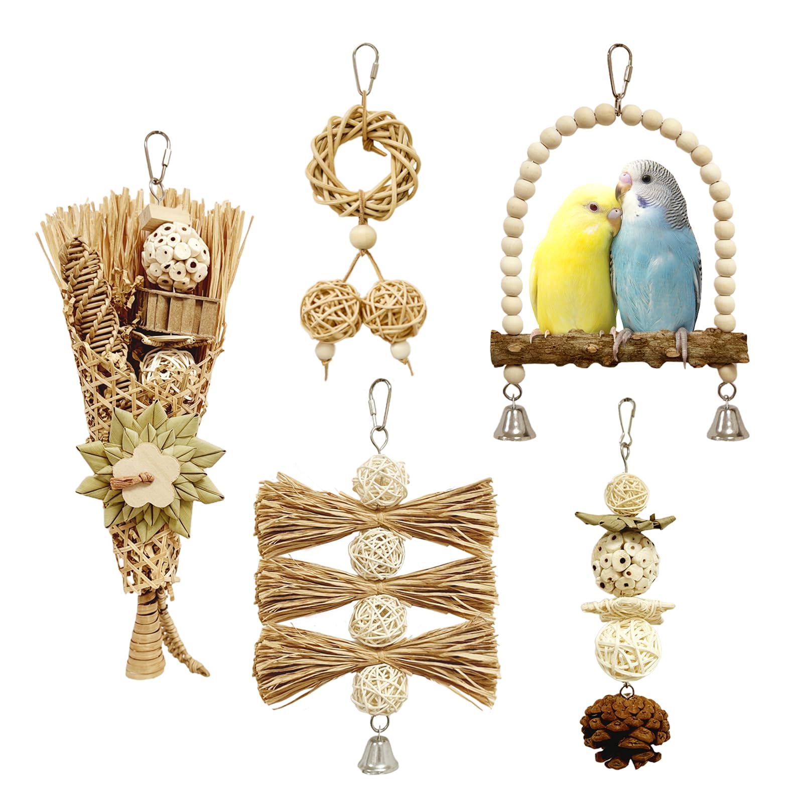 5-Pack Natural Flower Bird Toys – Foraging & Chewing Toys for Parakeets, Cockatiels, Conures & Small Birds – No Plastic, All-Natural Materials