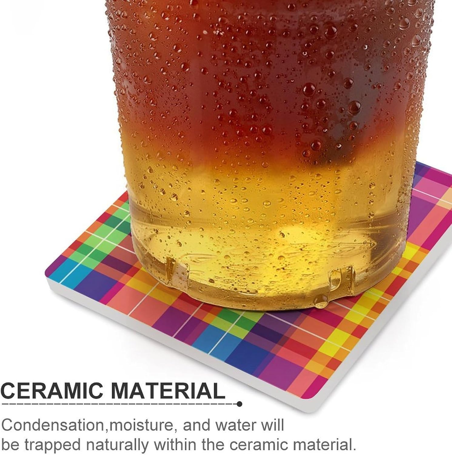 Rainbow LGBT Gay Plaid Coasters for Drinks Square Table Coasters Set Cup Mats with Cork Base