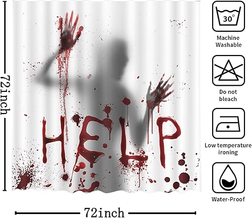 Miniatura 7 de MEHOFOND Cortina de ducha de terror de Halloween Bloody Help Me, cortina de ducha para baño, Halloween, manos sangrientas, fiesta de miedo,